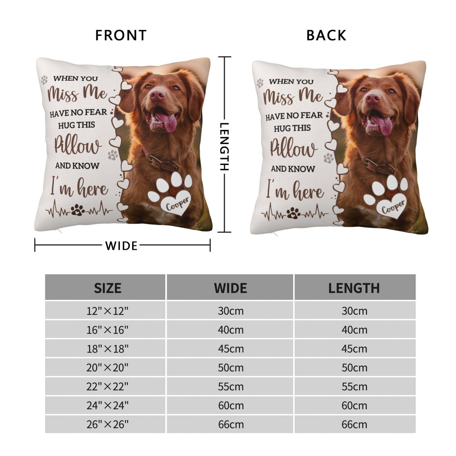 Custom Pet Memorial Throw Pillow with Photo & Name | Two-Sided Personalized Pillowcase for Dog or Cat, In Loving Memory Gift