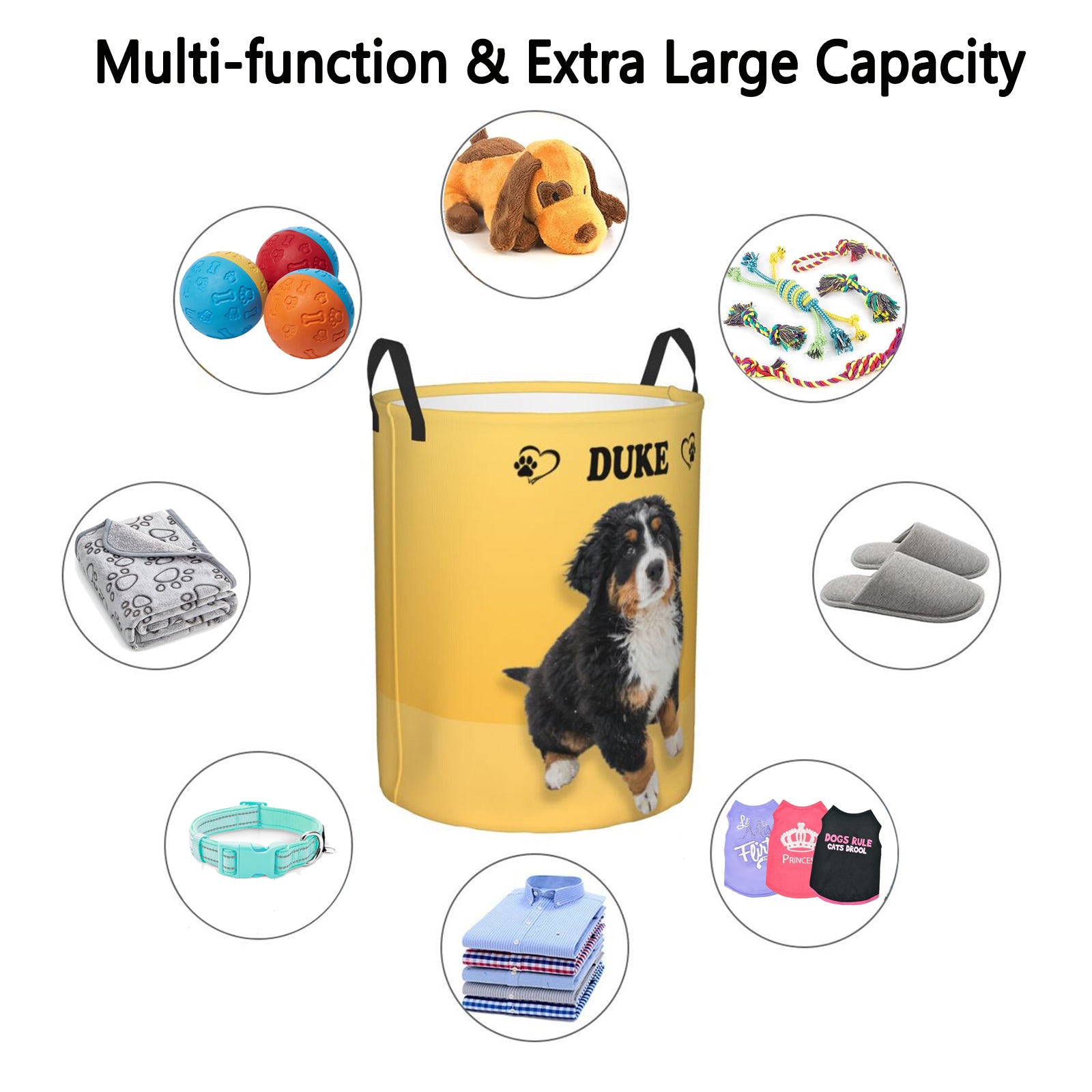 Custom Large Dog Toy Storage Organizer | Personalized Collapsible Bin for Toys, Food, Blankets & Living Room