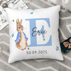 Personalized Peter Rabbit Bunny Throw Pillow Cover with Name, Multicolor Nursery Decor & Baby Shower Gift