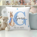 Personalized Peter Rabbit Bunny Throw Pillow Cover with Name, Multicolor Nursery Decor & Baby Shower Gift