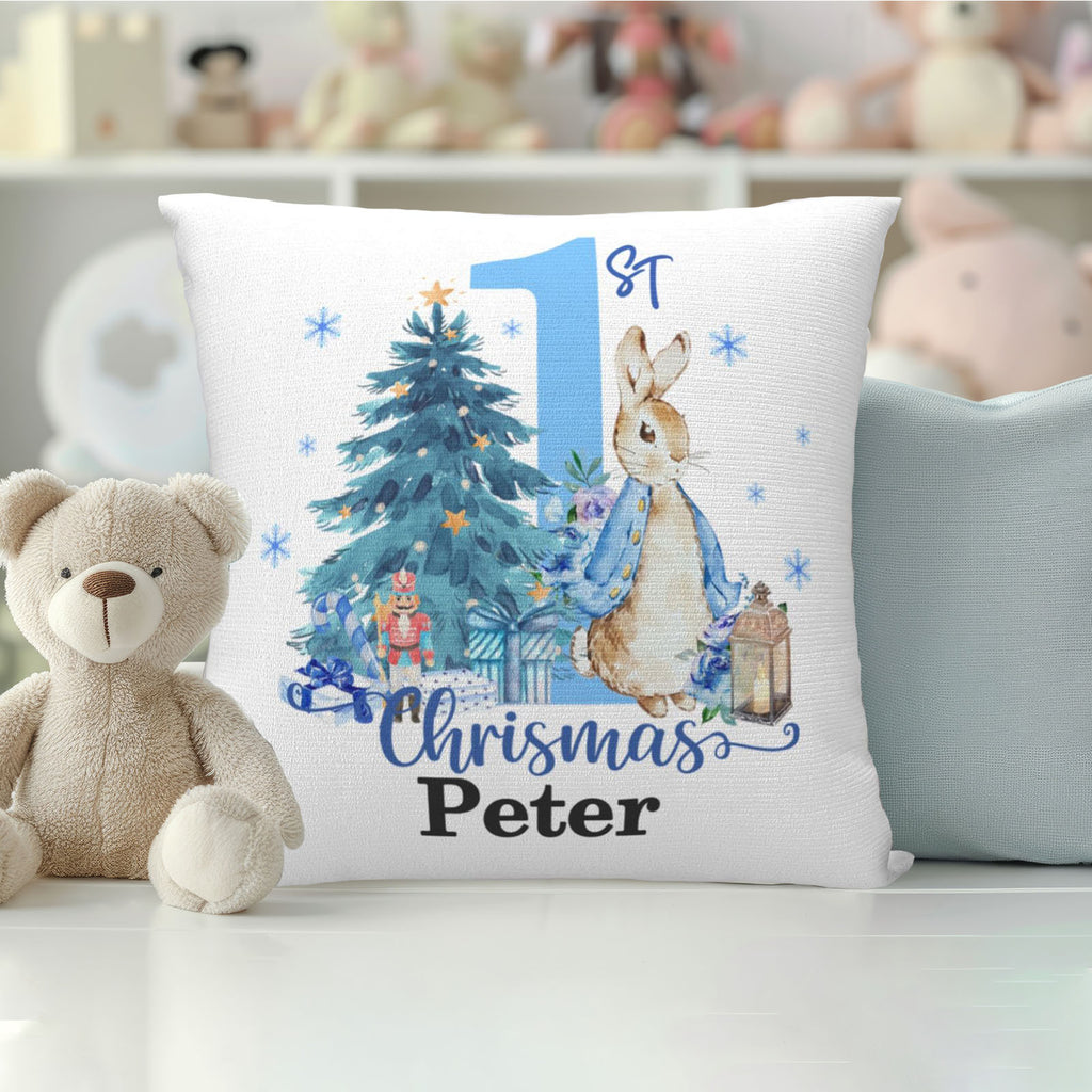 Personalized Beatrix Potter Peter Rabbit Throw Pillow - Custom Name Soft Pillow for First Christmas, Baby Shower or Nursery Gift