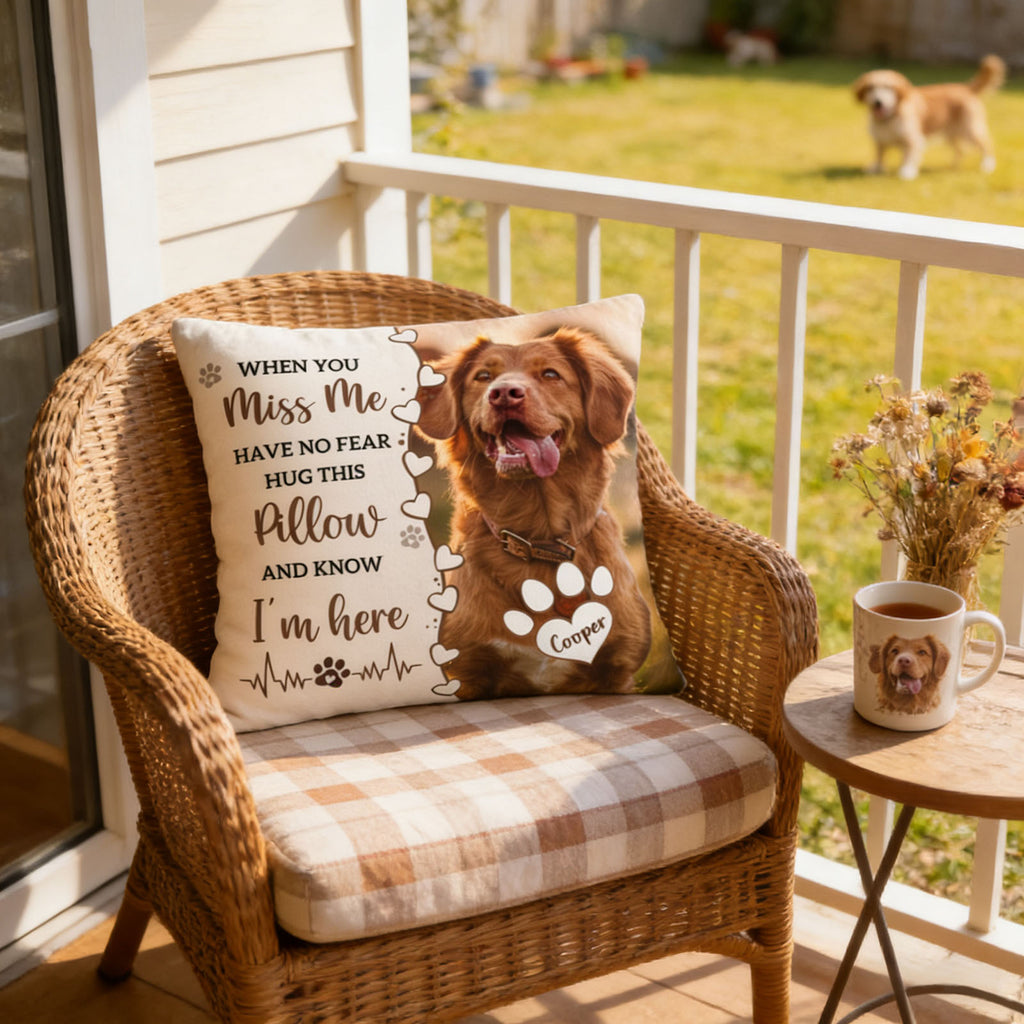 Custom Pet Memorial Throw Pillow with Photo & Name | Two-Sided Personalized Pillowcase for Dog or Cat, In Loving Memory Gift