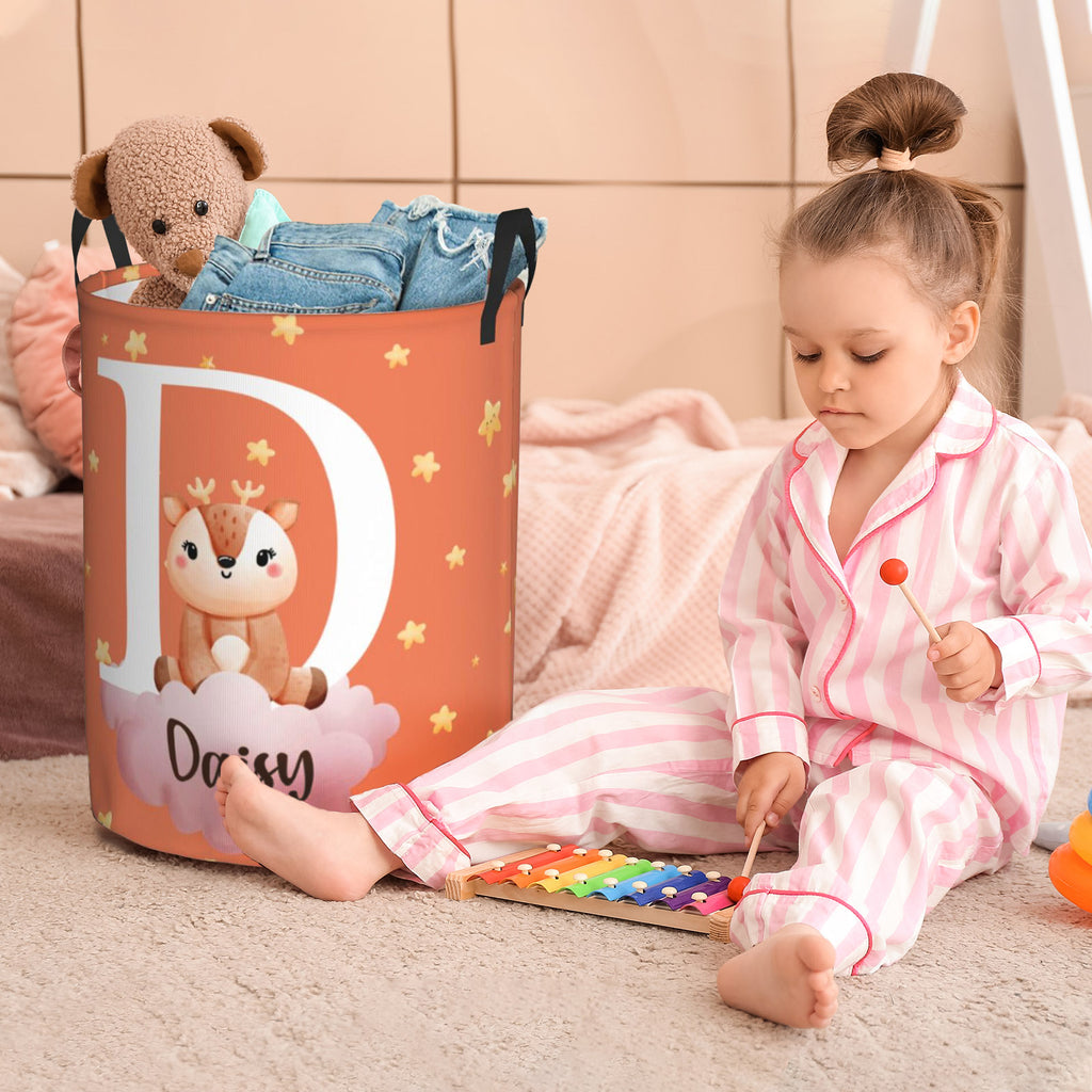 Custom Name Forest Animal Laundry Hamper & Toy Organizer for Kids | Collapsible Storage Basket with Handles, Adorable Nursery & Bedroom Decor
