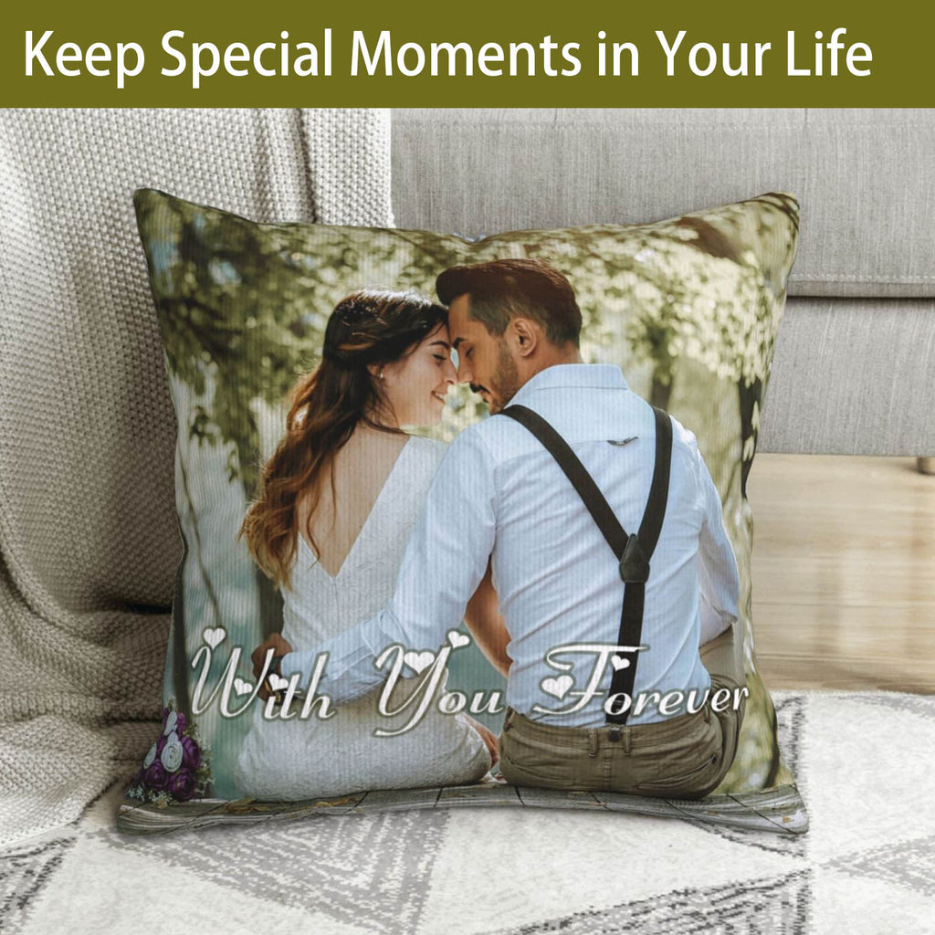 Custom Photo & Text Pillow Double-Sided | Personalized Love Keepsake for Couples, with Optional Insert