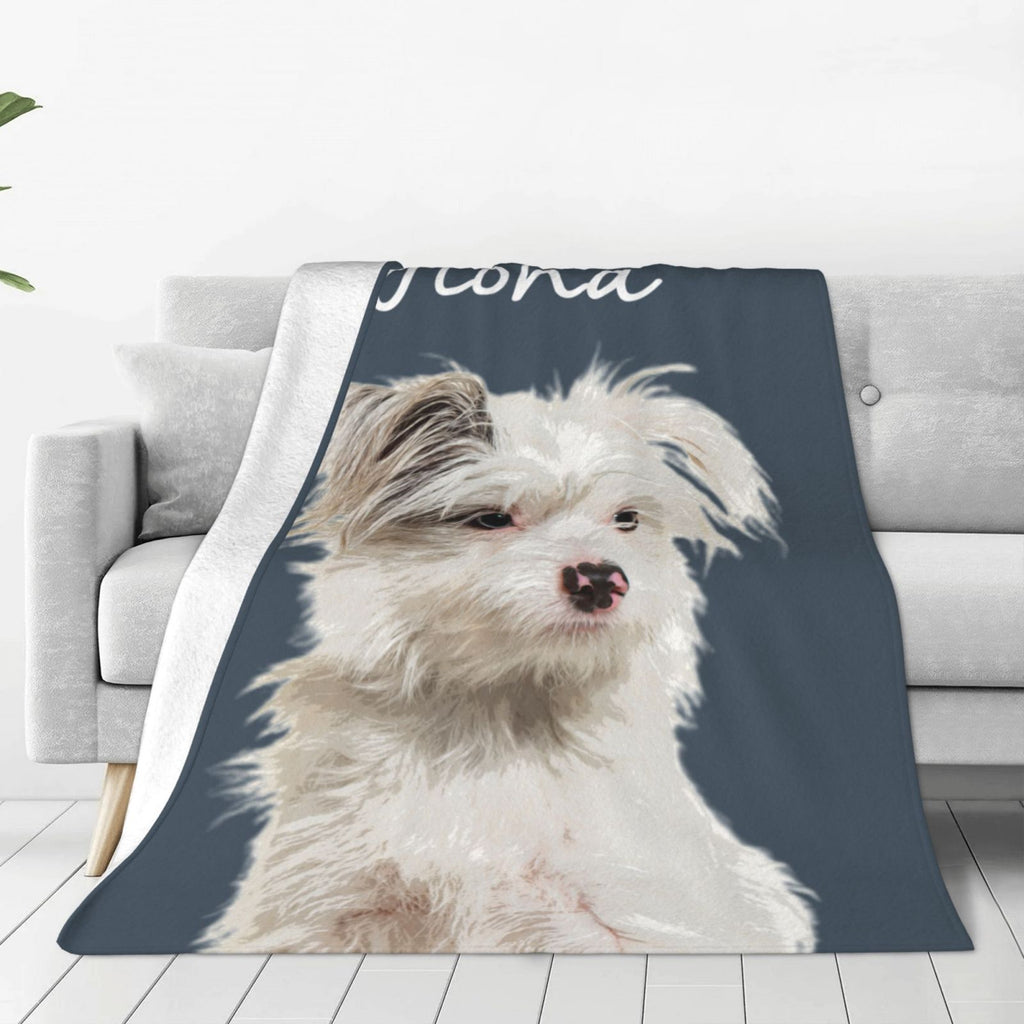 Custom Pet Blanket with Photo & Name | Personalized Flannel Throw for Dogs, Best Memorial or Gift for Pet Owners (Style 2)