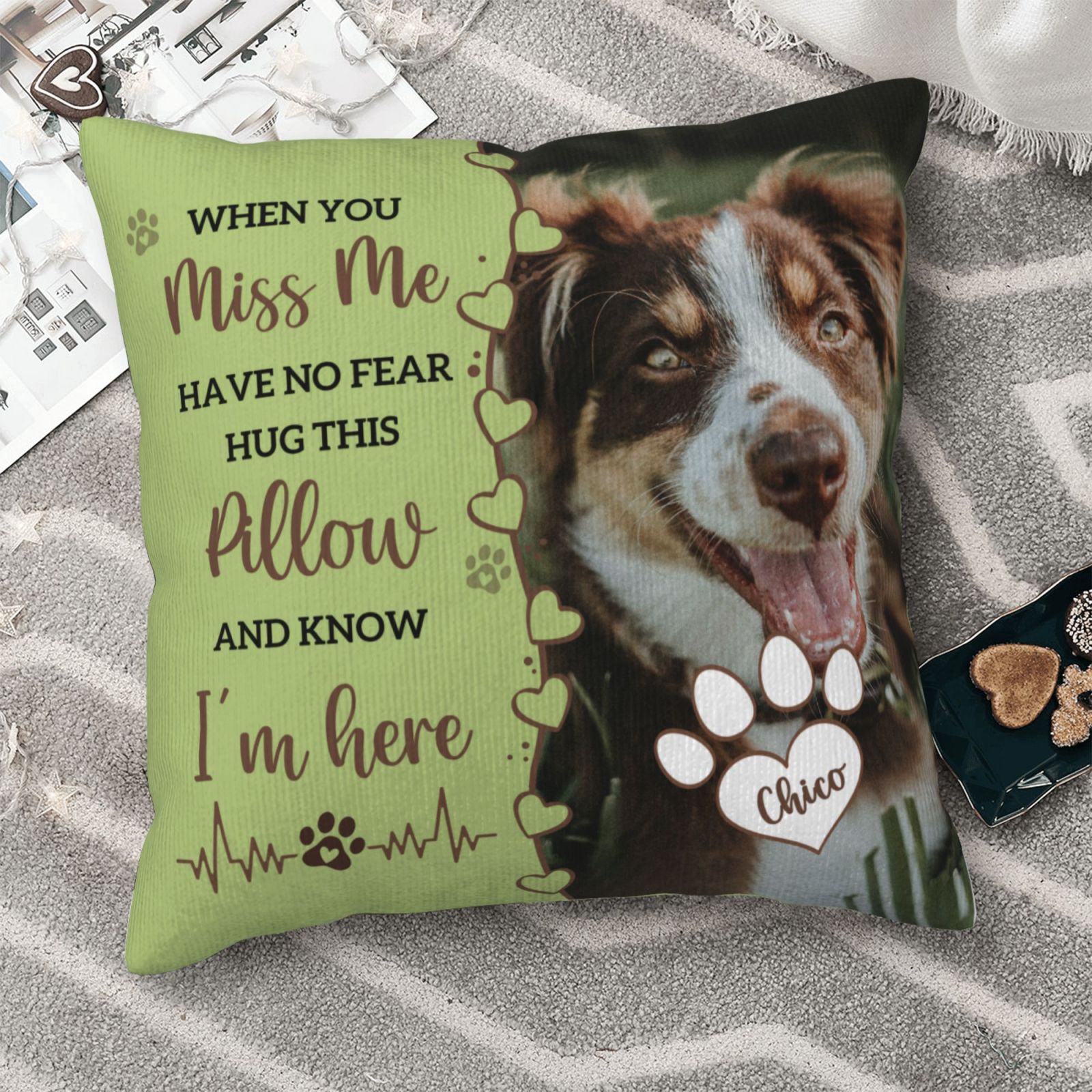Custom Pet Memorial Throw Pillow with Photo & Name | Two-Sided Personalized Pillowcase for Dog or Cat, In Loving Memory Gift