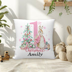 Personalized Beatrix Potter Peter Rabbit Throw Pillow - Custom Name Soft Pillow for First Christmas, Baby Shower or Nursery Gift