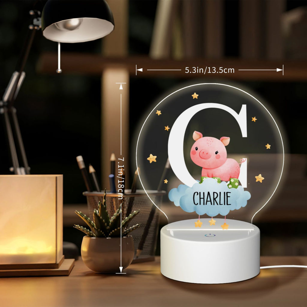 Luz nocturna infantil con nombre personalizado de animales del bosque | Control táctil, lámpara acrílica de 3 colores cambiantes