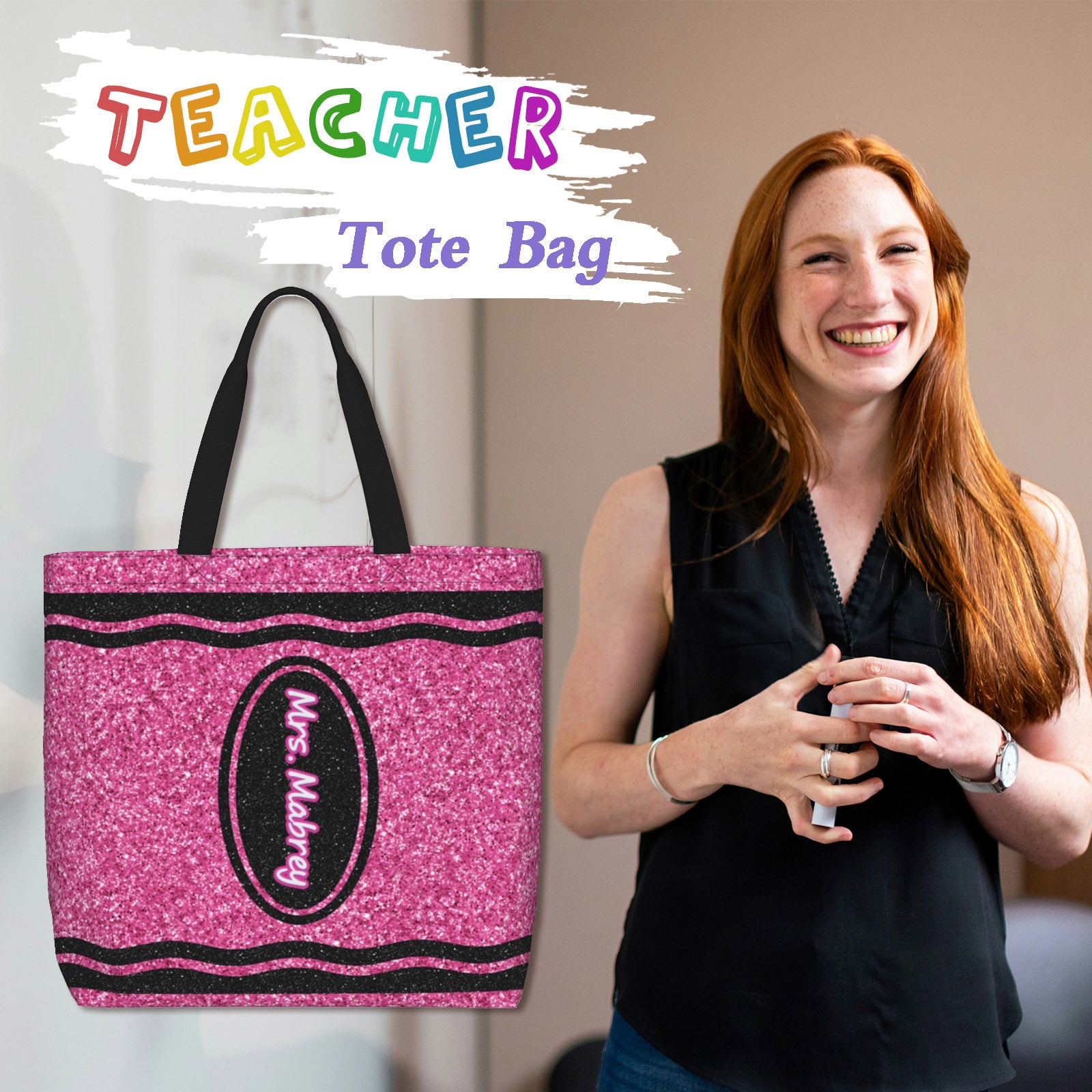 Personalized crayon tote bag as teacher appreciation, Teacher’s Day and holiday gift