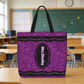 Personalized purple crayon tote bag with custom teacher name, ideal teacher appreciation gift