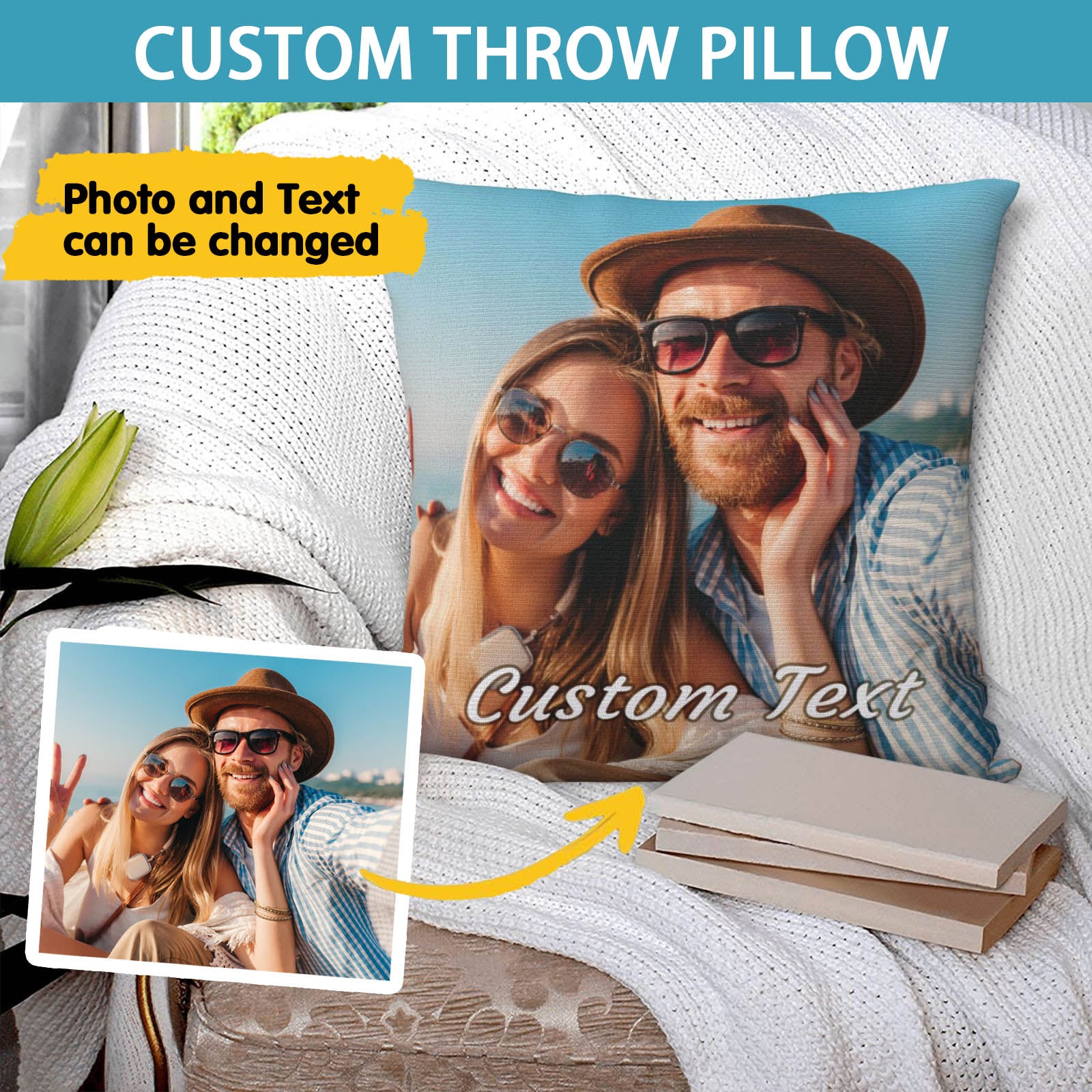 Personalized pillow with custom photo and text, perfect for preserving special memories
