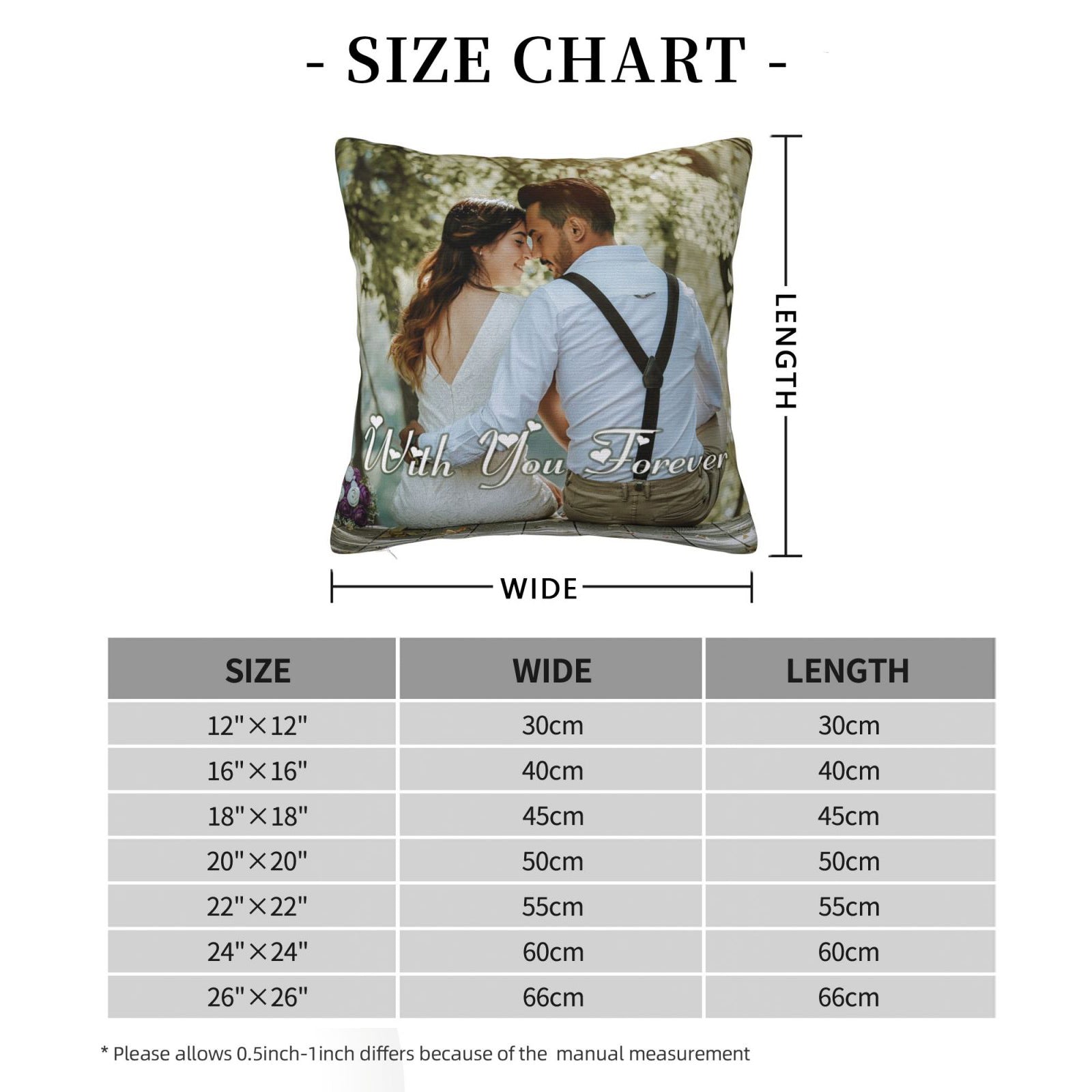 Multiple size options for custom photo throw pillow, suitable for bed, sofa and home decor