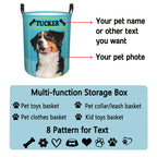 Custom dog toy basket with photo, name and 8 pattern options, multi-use organizer for pet supplies
