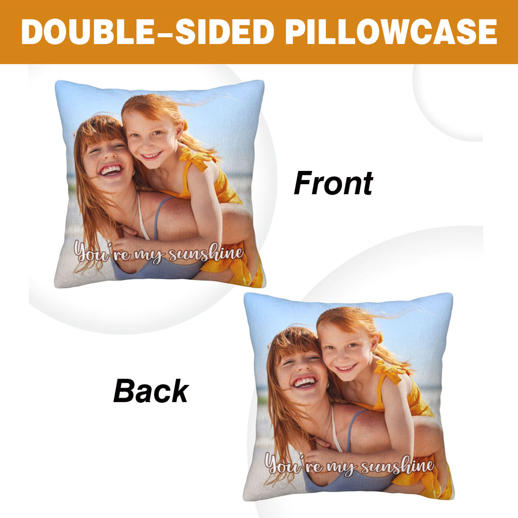 Double-sided printed custom photo pillow with text, durable and meaningful home decor