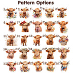 25 cute highland cow patterns available for custom tote bag, personalized design choices
