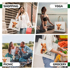 Custom reusable highland cow tote bag with personalized name, ideal for shopping, yoga, picnic and groceries