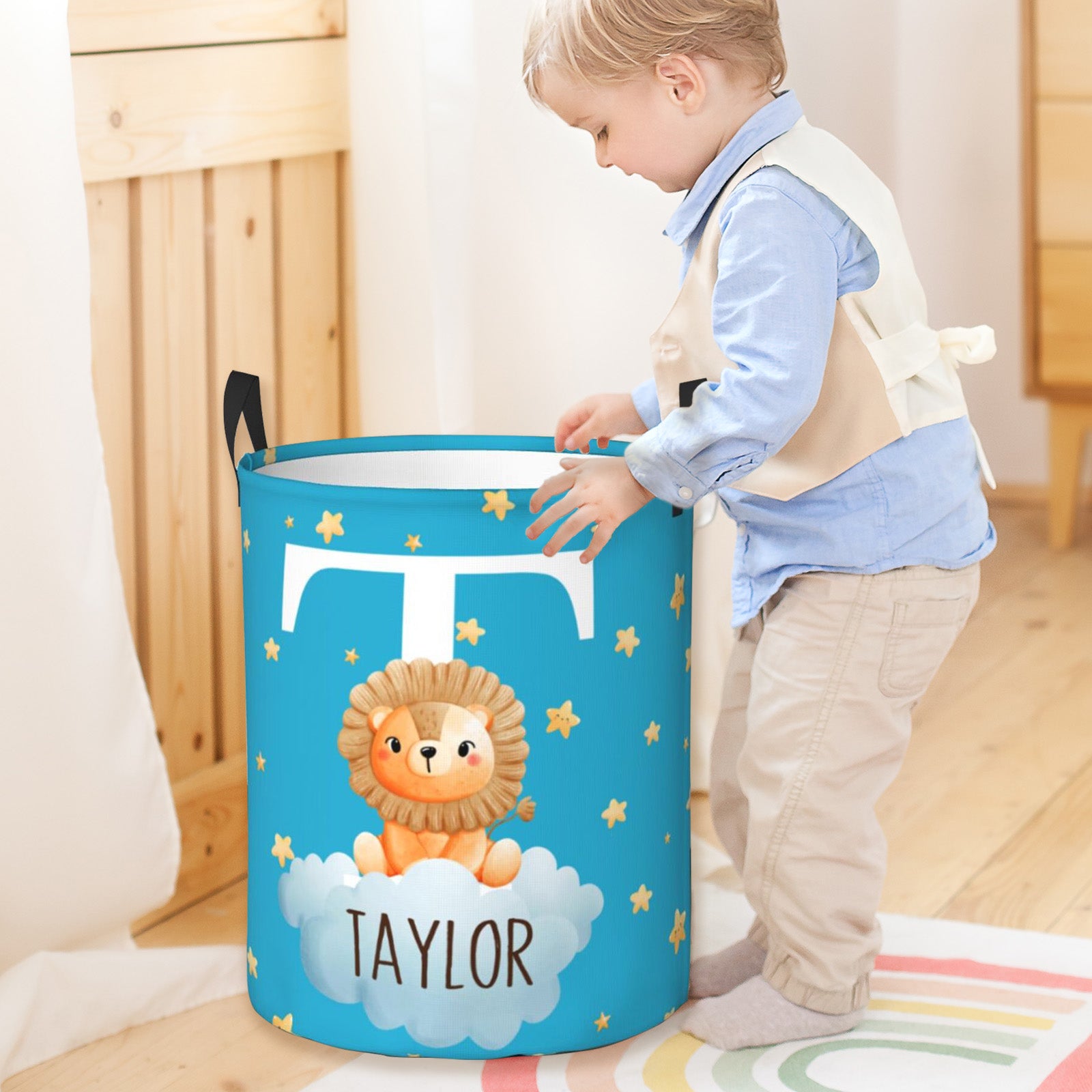 Personalized forest animal laundry hamper, easy for kids to use and keep their clothes and toys organized