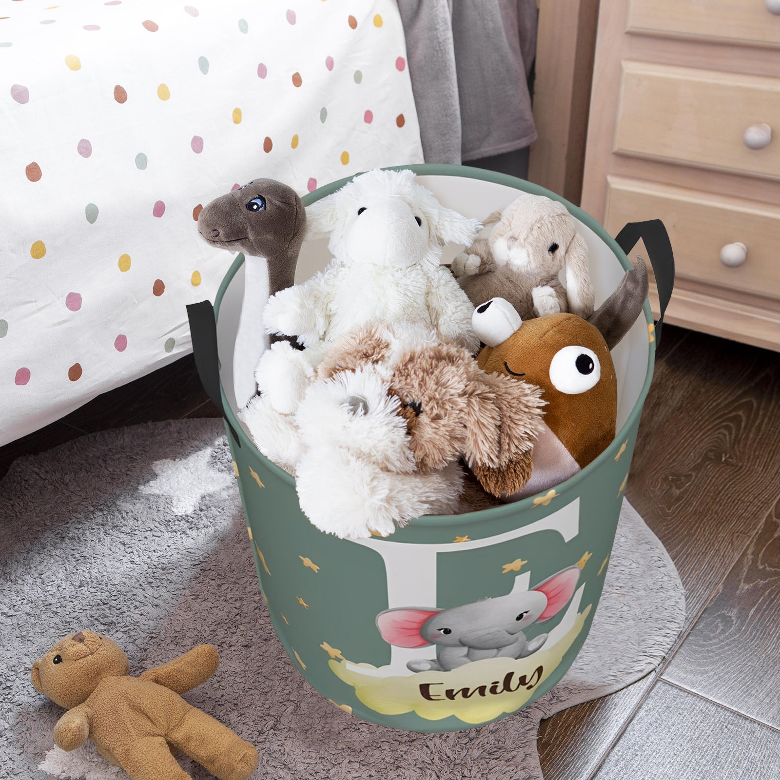 Spacious interior kids laundry hamper, holds toys, clothes, towels and plush items easily