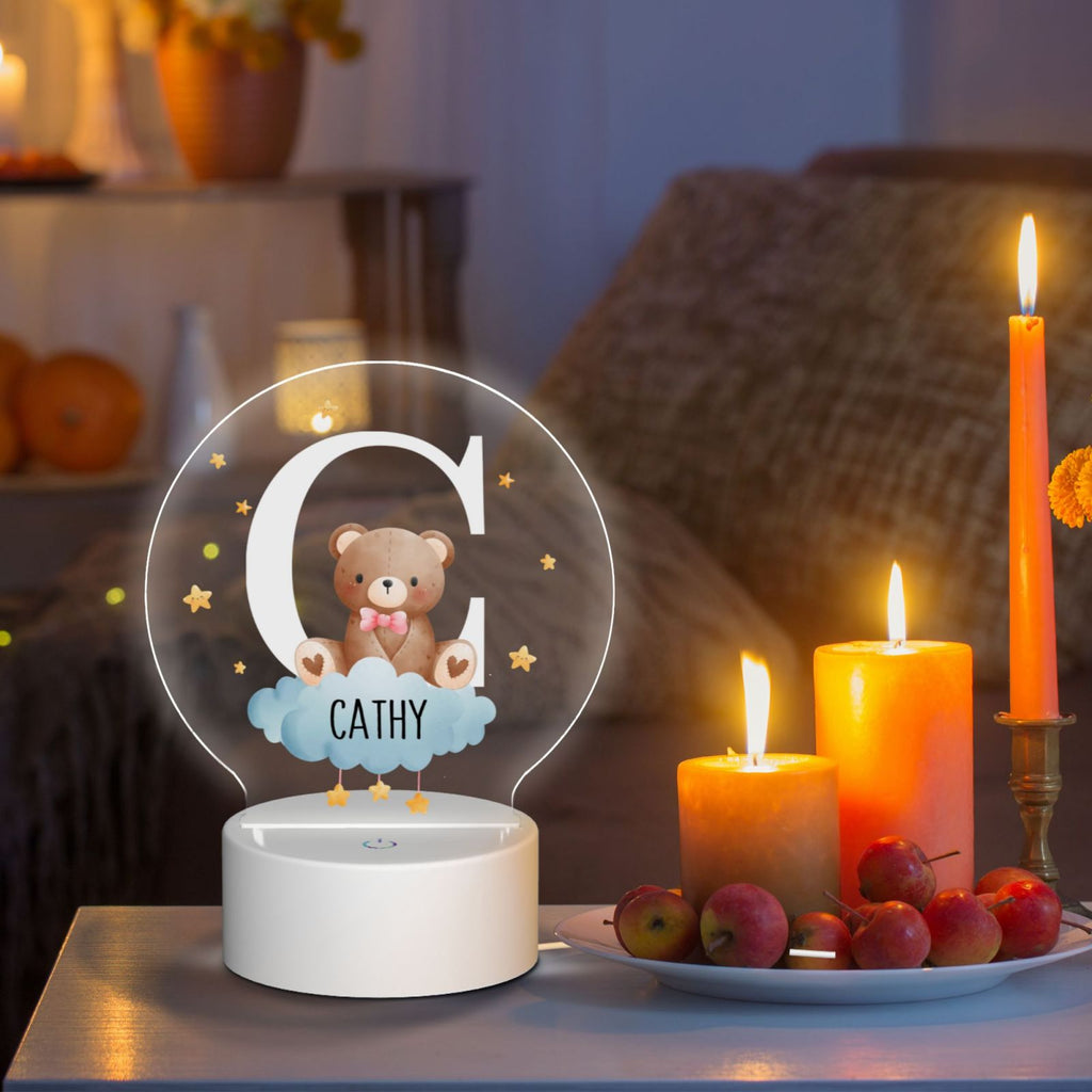 Personalized forest animal kids night light with soft warm glow, creates cozy and peaceful ambiance for kids’ bedroom at night