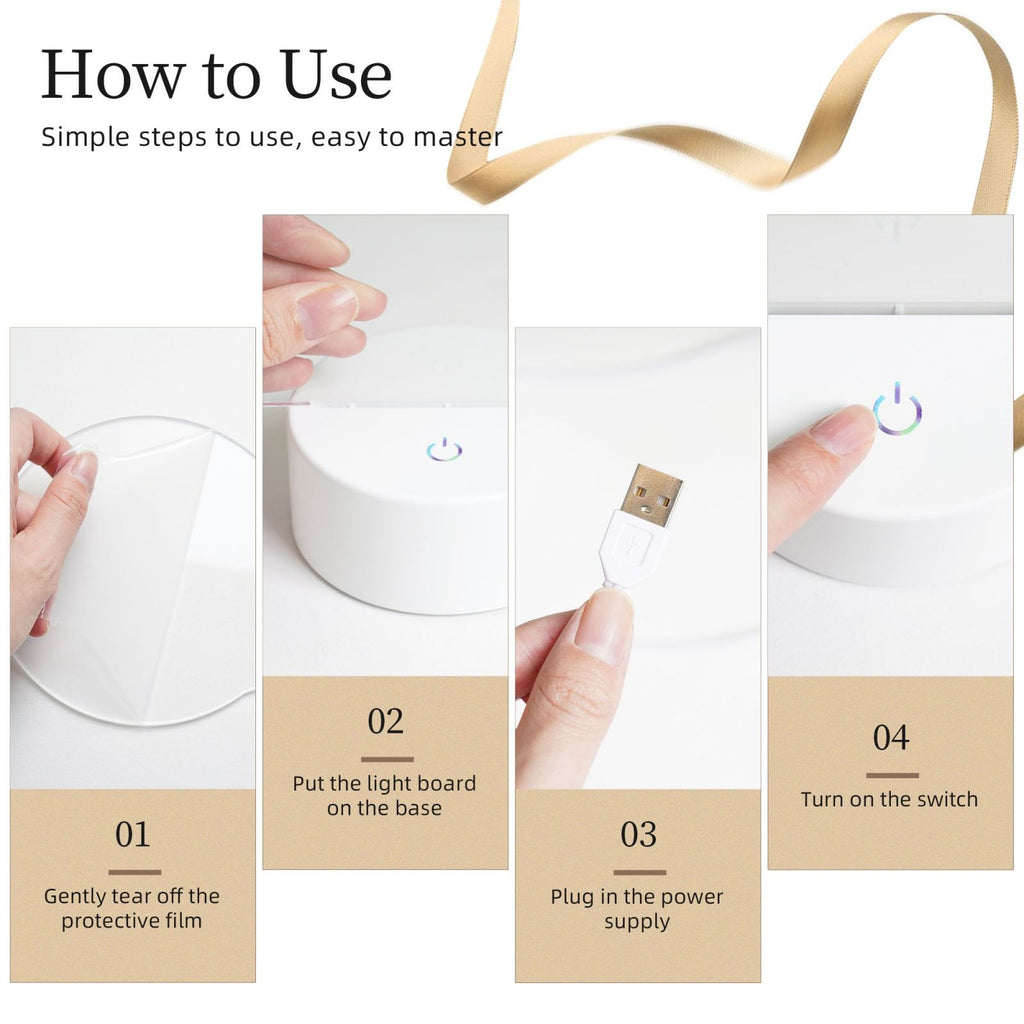 Simple 4-step use for personalized kids night light, easy to operate for parents and children