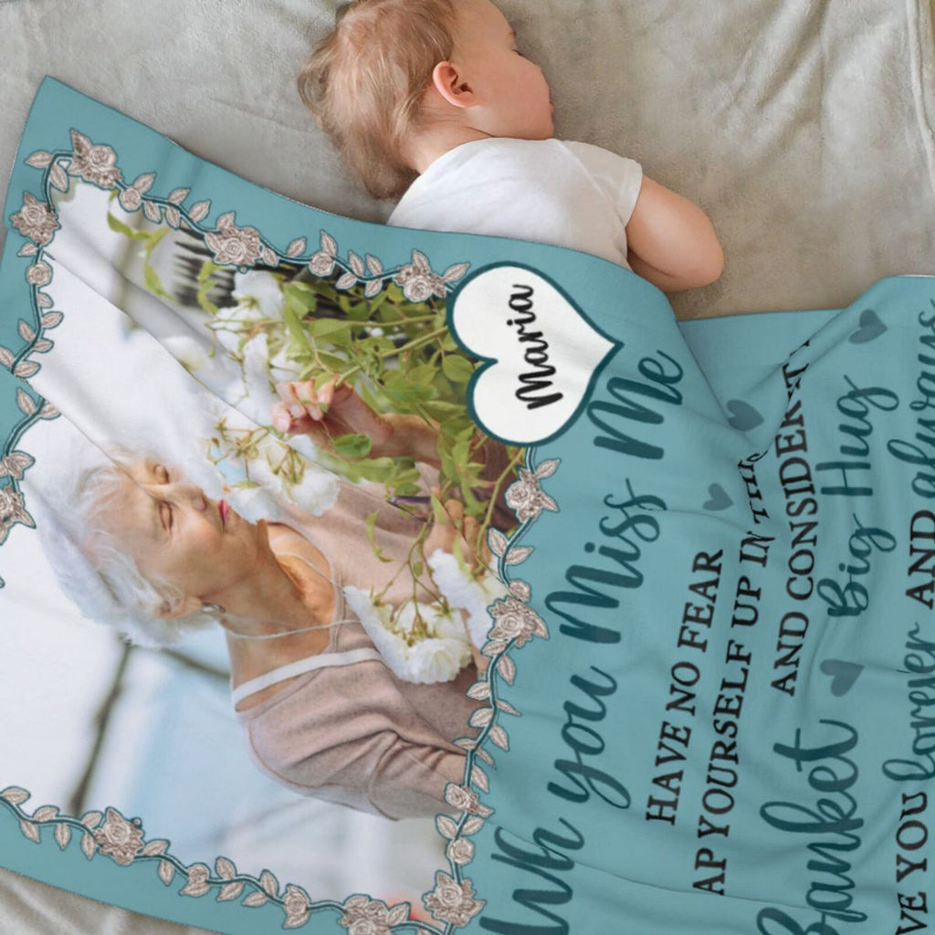 Custom photo blanket for baby with loving family image, warm comforting presence when loved ones can’t be there