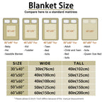 personalized memorial blanket size chart with mattress comparison for baby, kid, teen, adult, and queen bed