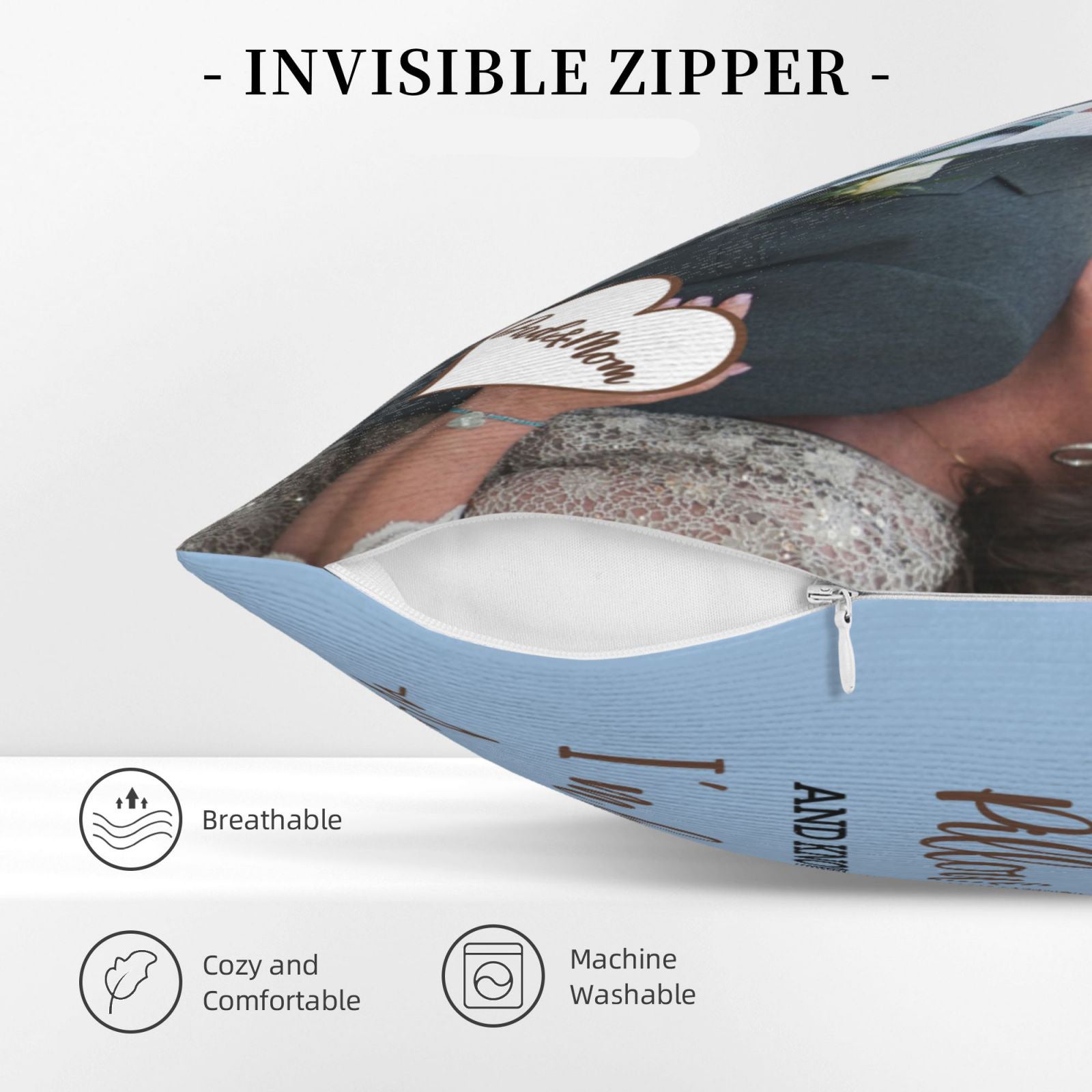Memorial pillow with invisible zipper, easy to insert and remove pillow insert for cleaning