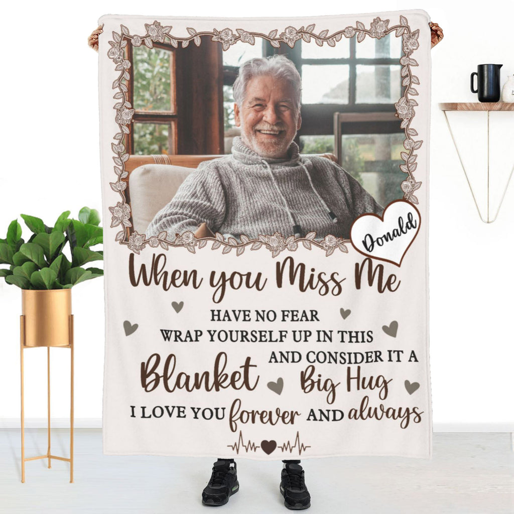 Personalized memorial blanket with custom photo and name, soft flannel sympathy gift for loss