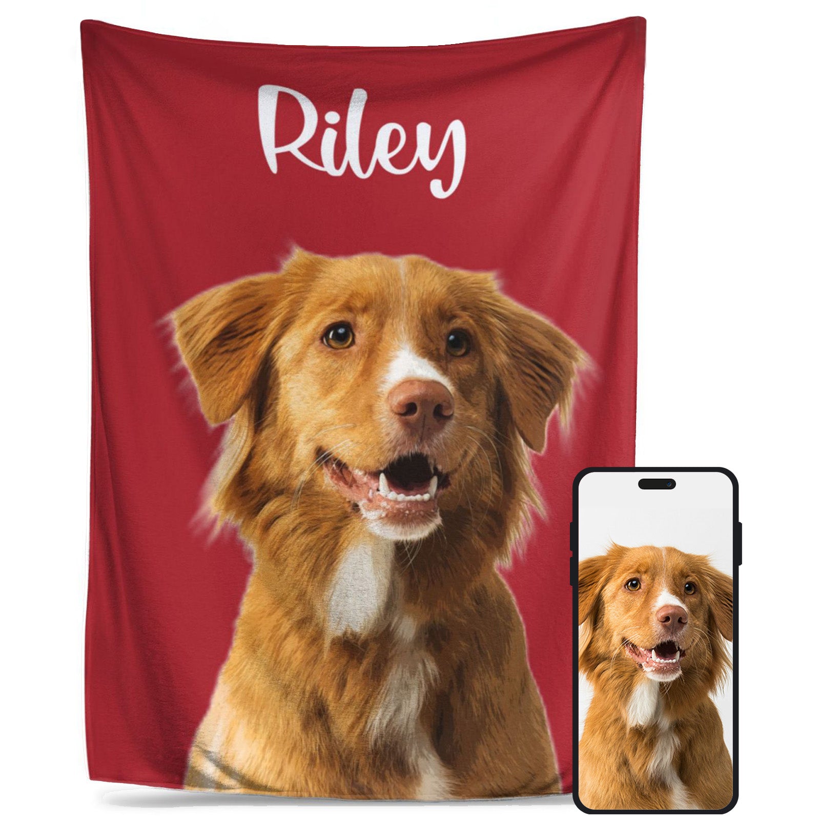 Personalized pet blanket with custom photo and name, soft flannel for dogs and cats