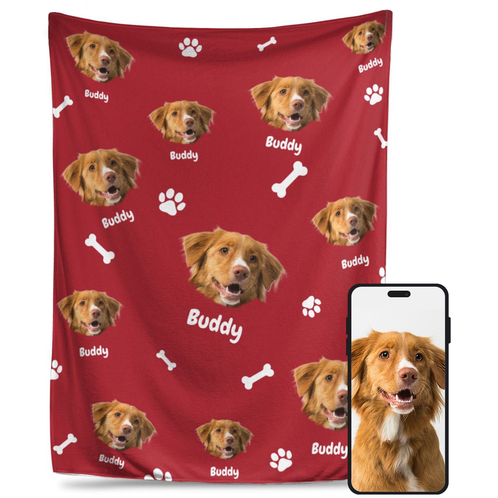 Personalized pet blanket with custom name and photo, stylish flannel keepsake for pet lovers