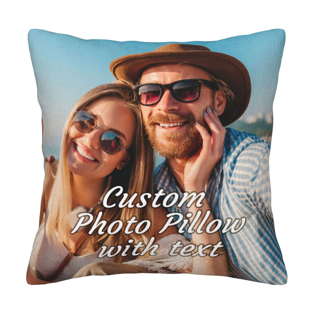 Custom double-sided throw pillow with personalized photo and text, unique keepsake for home and gifts