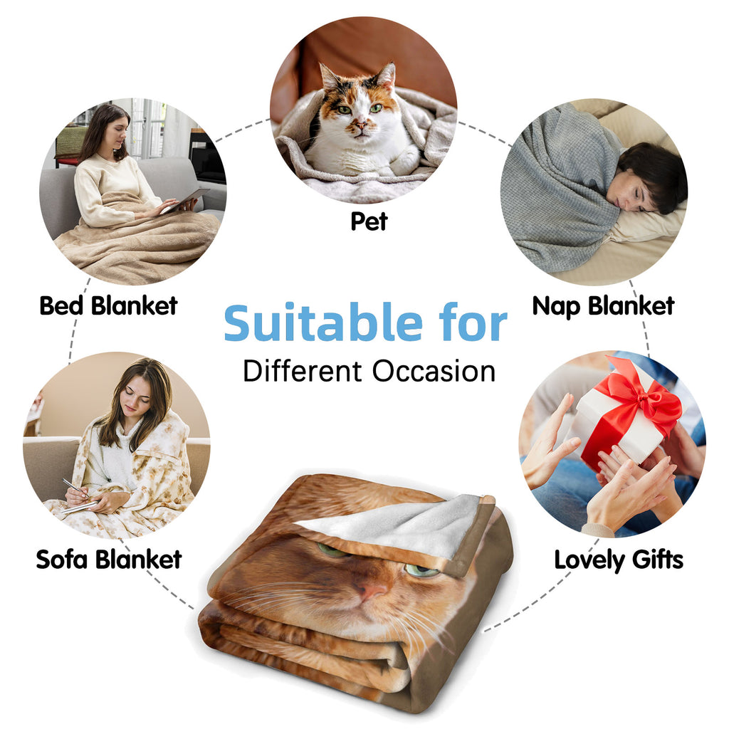 Custom pet blanket perfect for daily use,  bed, sofa, naps, travel and gift giving.