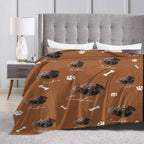 Custom pet photo blanket on bed, warm bedroom decor for pet lovers