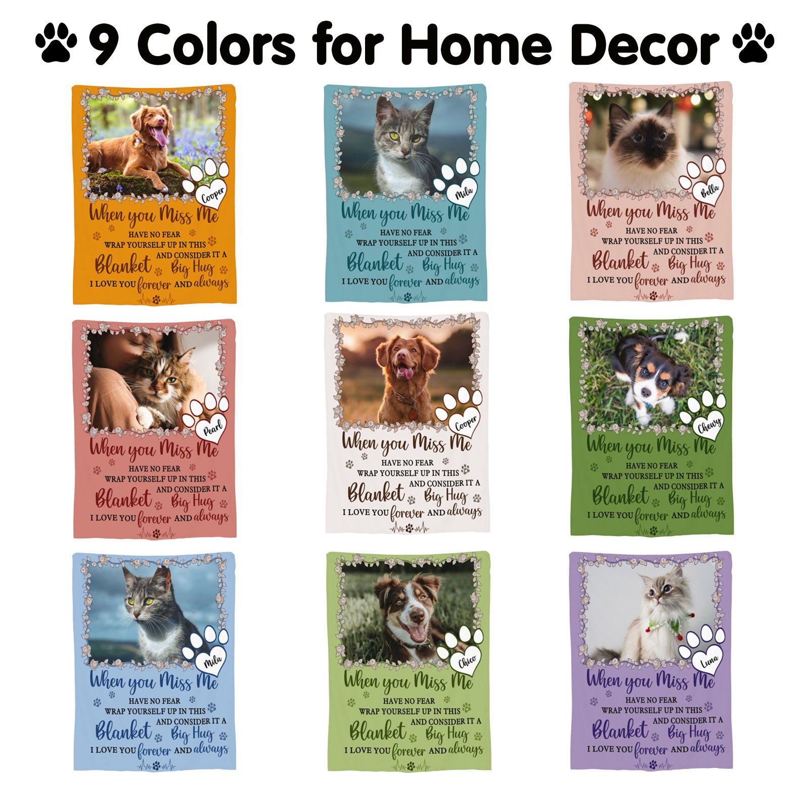 Multiple colors available for custom pet memorial blanket, meaningful tribute for furry friends