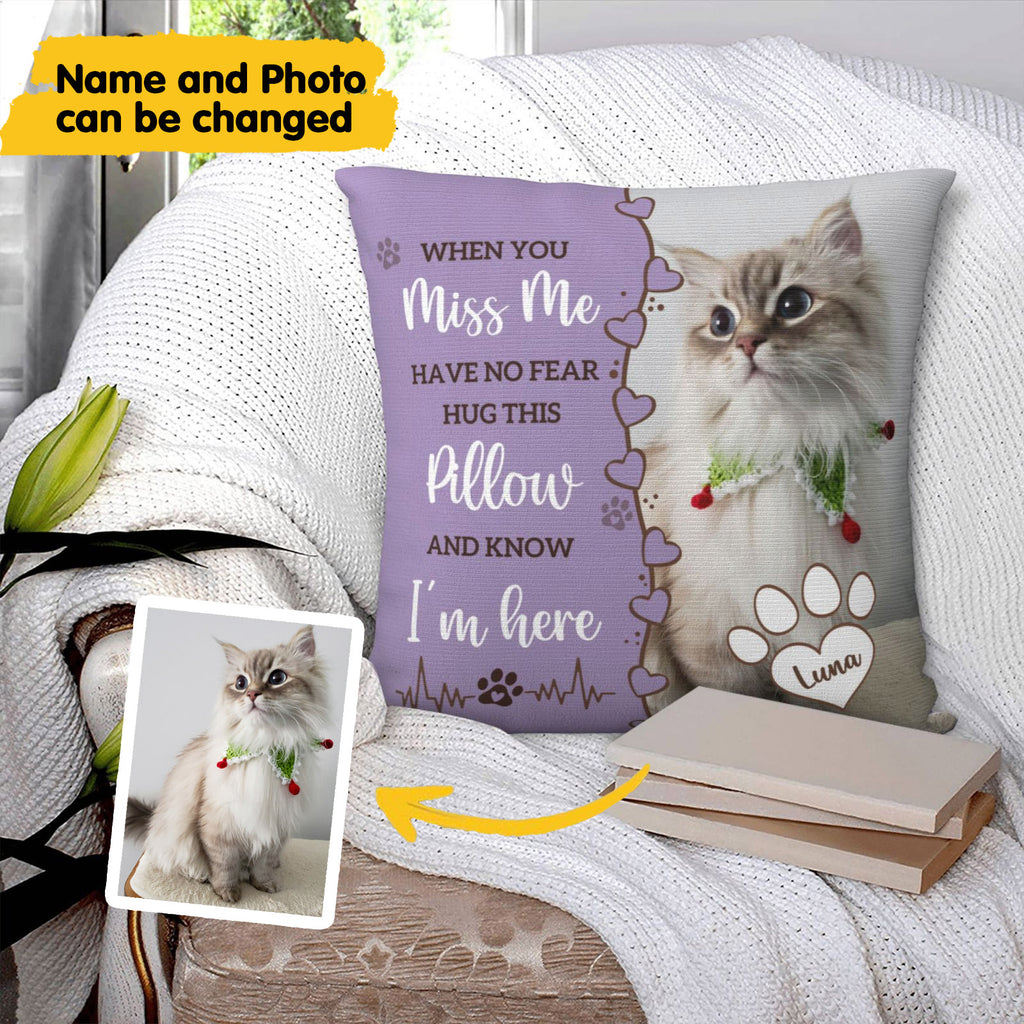 Pet memorial pillow with personalized photo and name, keepsake to cherish beloved furry friend memories