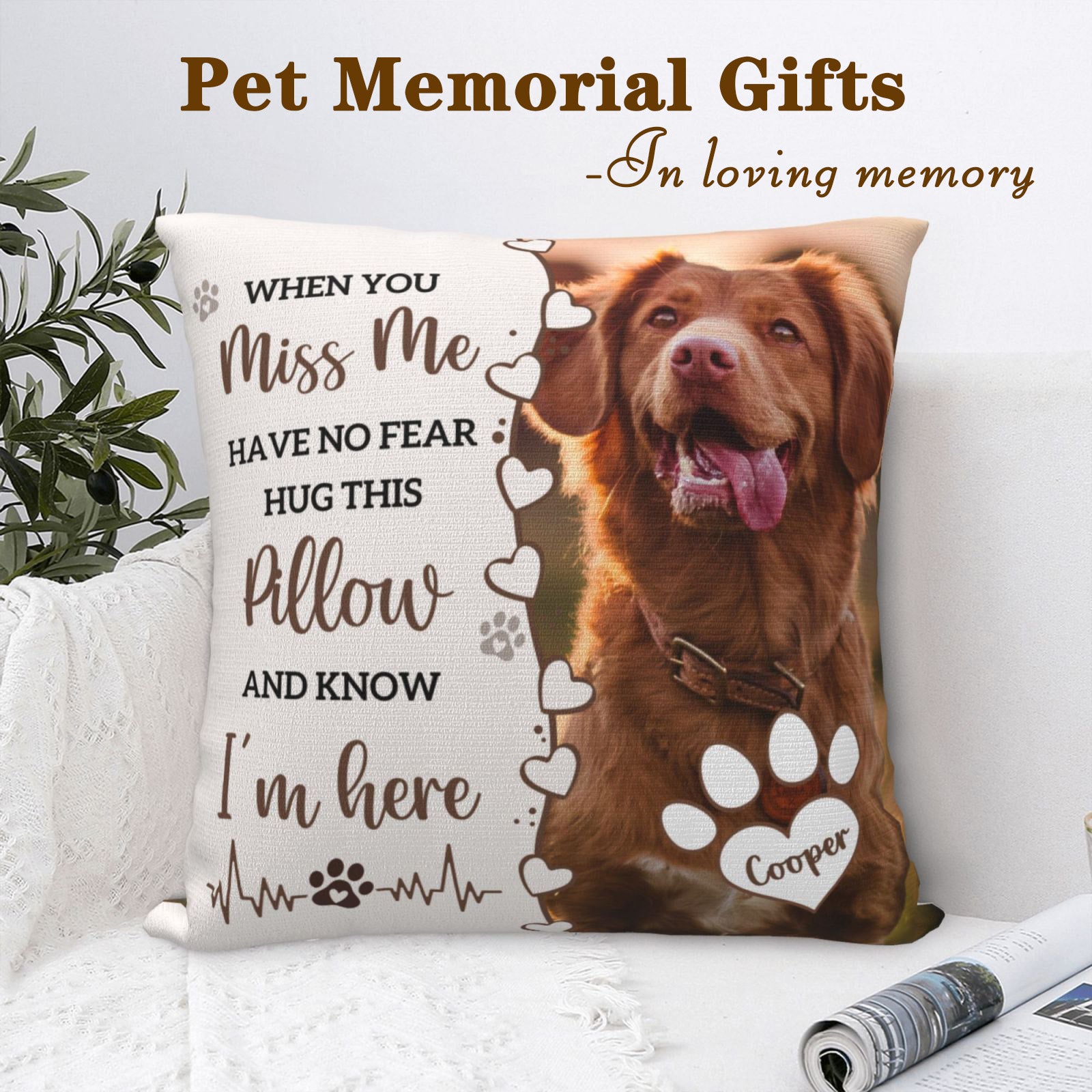 Thoughtful pet memorial throw pillow, ideal sympathy gift for grieving pet owners and rainbow bridge remembrance
