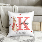 Soft and gentle fabric of personalized Peter Rabbit pillow, comfortable for baby and kids