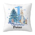Personalized Peter Rabbit first Christmas throw pillow, custom name nursery decor keepsake
