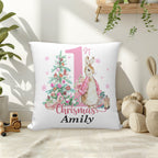 Personalized Peter Rabbit pillow as baby shower and first Christmas gift, precious memorable keepsake